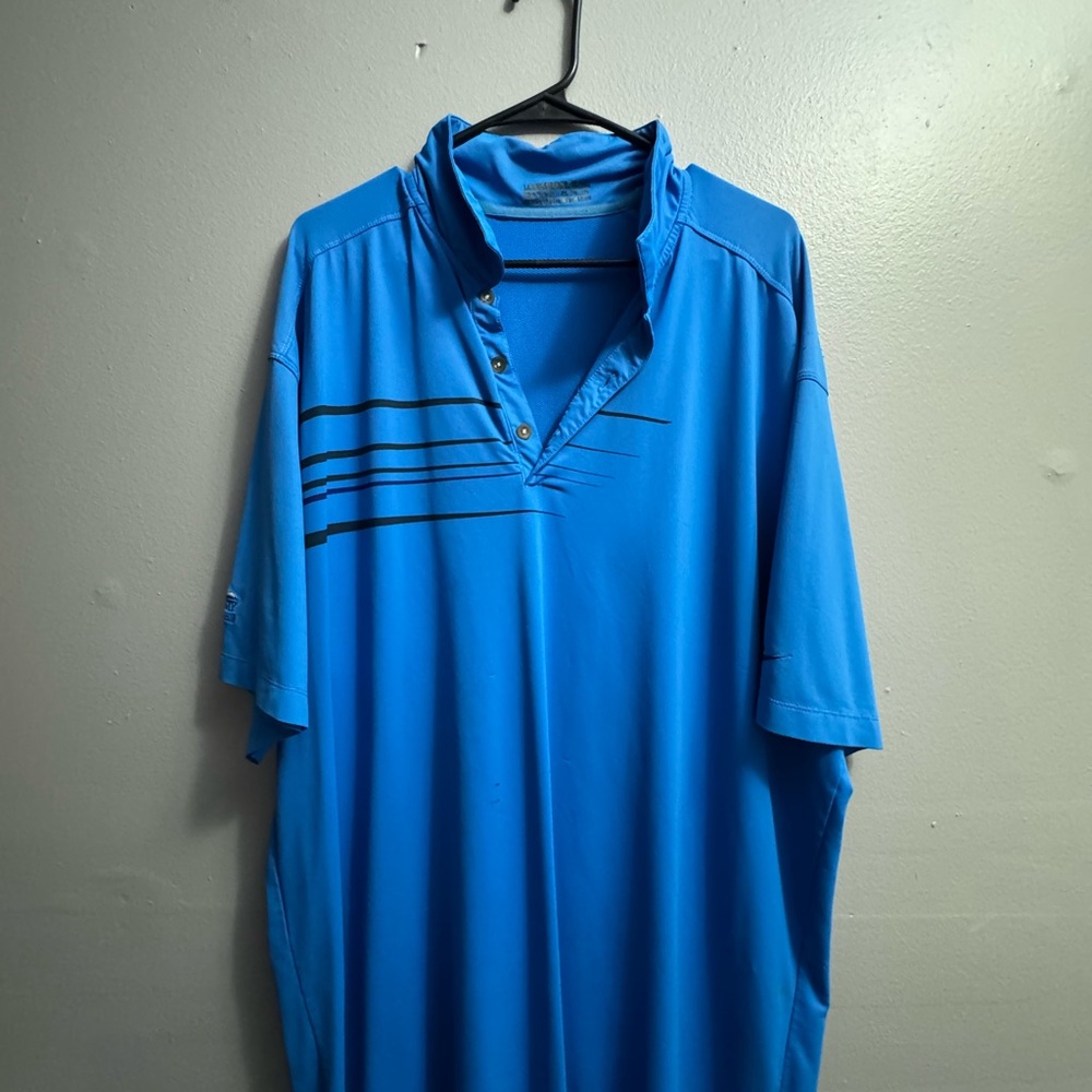 Nike Men's Blue Polo Shirt with Stripe Detail